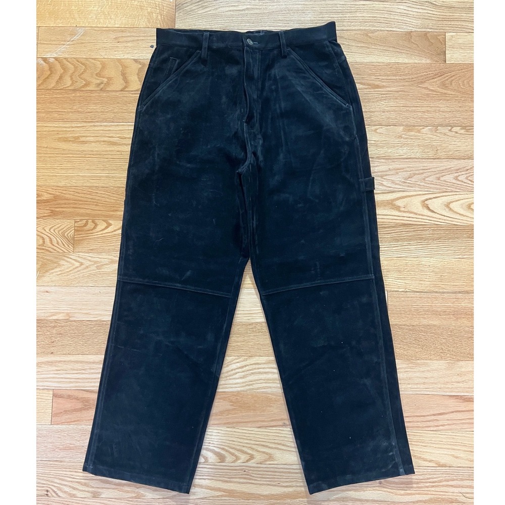 Koman Sportoutwear Mens Black Faux Suede Carpenter Pants Double Knee 36x32